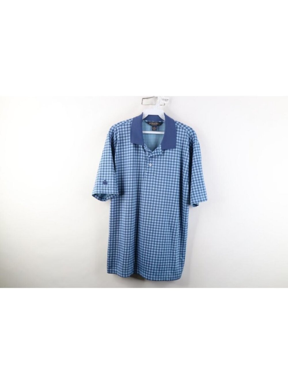 Brooks Brothers Mens Medium Gingham Plaid Stretch Knit Collared Golf Polo Shirt